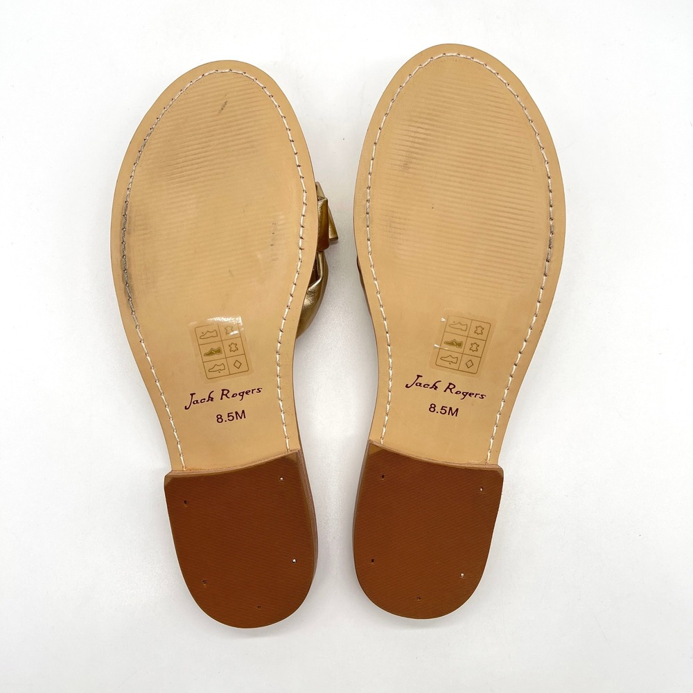 JACK ROGERS Brightly Bow Sandal Womens 8.5 Gold Nappa Leather Slip On Slide Flat - Picture 9 of 13